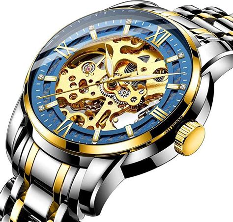 mens skeleton mechanical watch stainless steel band with gift box|skeleton watch movements.